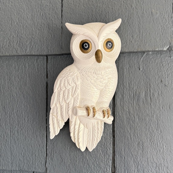 Vintage C. 1978 Plaster White Owl Wall Hanging by Miller Studios