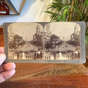 Antiek ca. 1903 Capitool van de Verenigde Staten van Penn. Ave. Stereoscope Fotokaart Zonsculptuur van Underwood & Underwood Publishers