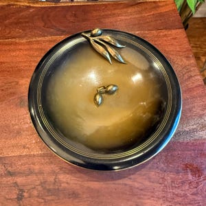 Vintage Israeli Bronze Colored Brass Centerpiece Bowl with Olive Adornments - Made in Israel - Mid Century Middle Eastern Home Decor