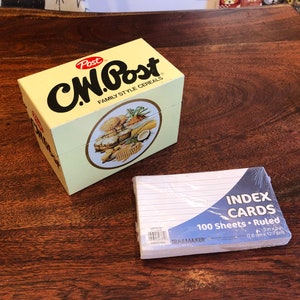 Vintage 1970&#39;s C.W. Post Cereal Metal Recipe Card Box with Index Cards - Post Cereal Recipe Box - 1970&#39;s Kitchen Decor
