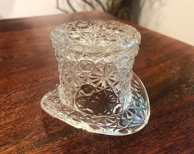 Vintage 1960's 1970's Pressed Cut Glass Top Hat Votive Candleholder Vintage Glass Top Hat Candle
