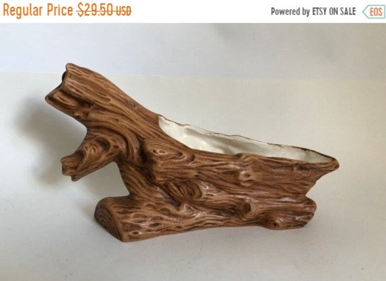 Sale Vintage 1970 S Ceramic Tree Stump Flower Pot Etsy
