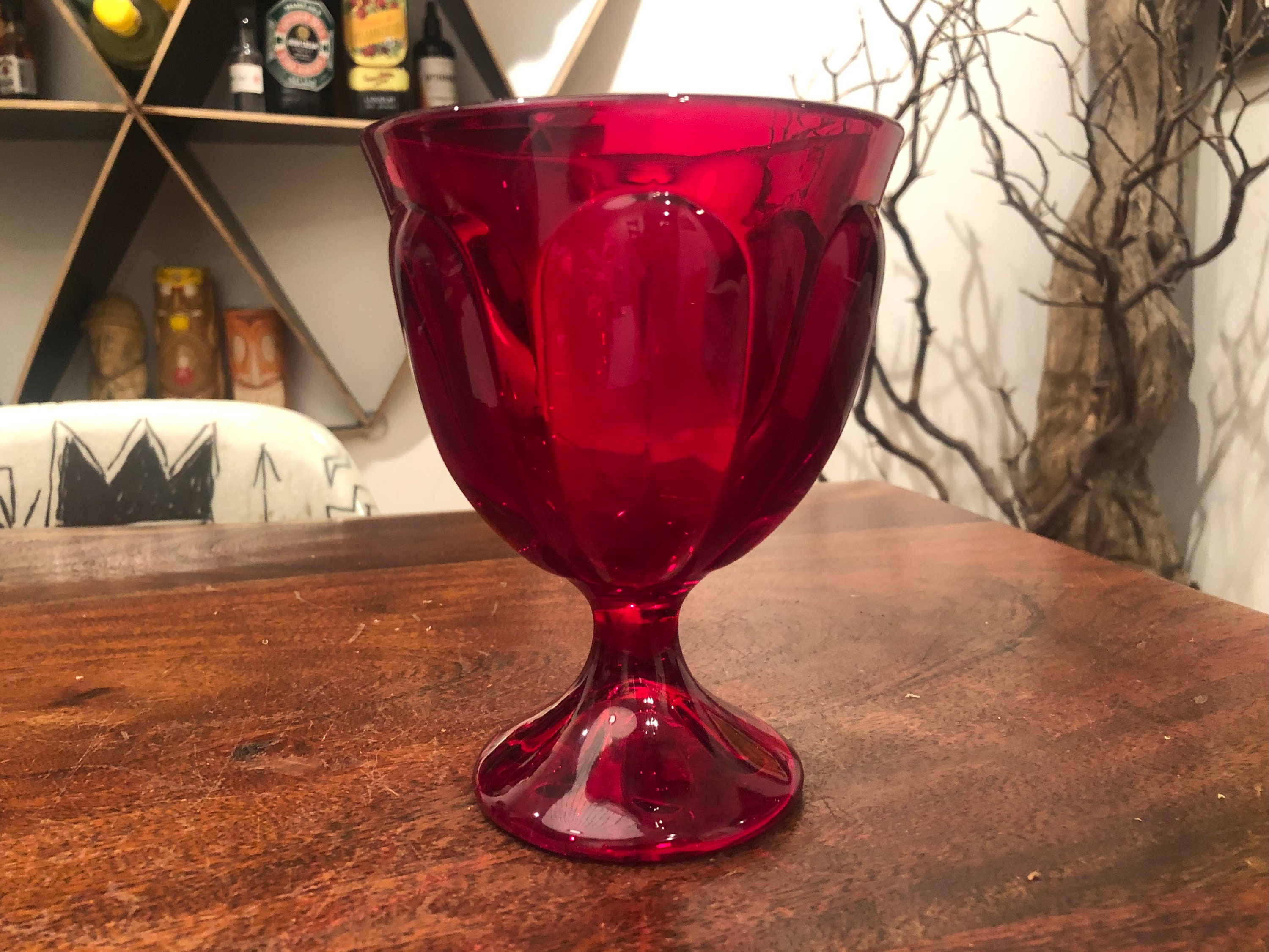Mid Century Ruby Red Pedestal Candy Dish - Vintage Glass Candy Bowl - Etsy