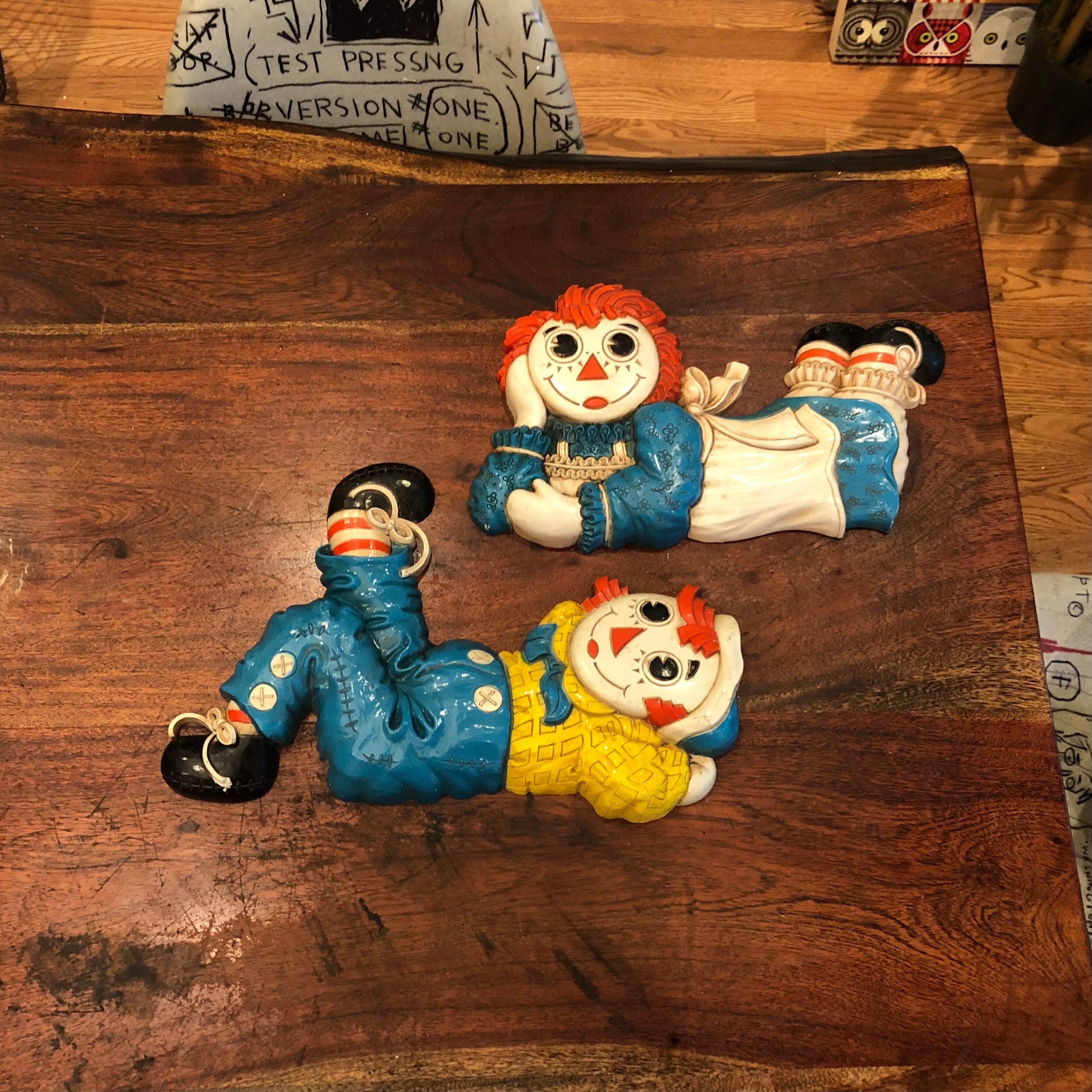 Set of 2 Vintage C. 1977 Raggedy Ann & Andy Doll Hard Plastic