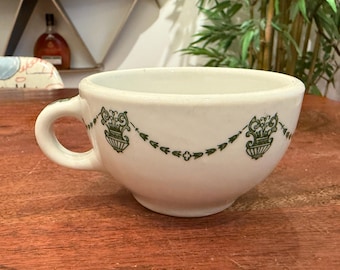 Taza de té o café de porcelana gruesa Mayier antigua, c. 1915, con diseño de gemas, de 226 g (8 oz), para restaurante/hotel - Decoración de cocina verde vintage de la década de 1910