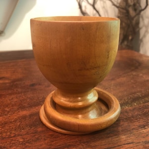 Mid Century Hand Made American Folk Art 6 oz. Turned Maple Wood Wine Goblet with Ring Carved From One Piece of Wood - Wooden Barware