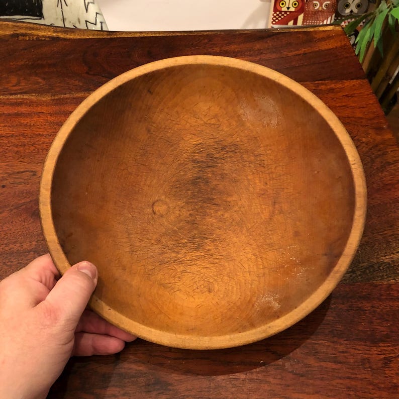 Antique Maple Turned Wood Bowl Vintage Rustic Country Farmhouse Farm