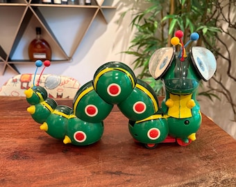 Juguete de cuerda Cragstan Wacky Worm, estilo vintage de 1964 - SIN LLAVE - Juguete infantil de mediados de siglo, década de 1960.