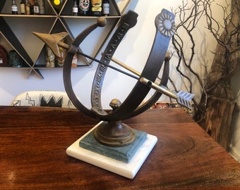 Vintage Antique Reproduction Metal & Wood Armillary Sundial - 13.75" tall