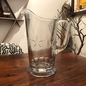 Antique Heavy Glass Starburst Pitcher - Vintage Pitcher with Starburst Design - Mid Century Glass Pitcher - Vintage Glass Pitcher