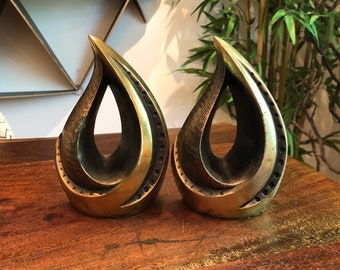 Set of 2 Mid Century Modern 1950's Ben Seibel Brass Flame Modernist Bookends for Jenfred-Ware - Vintage 50's Brutalist Metal Bookends