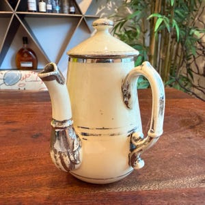 Antieke 1800 Franse Charles Heard de Boissimon CB Langeais Earthewear 10 oz. Warme chocolademelkpot - Gemaakt in Frankrijk - 19e-eeuwse theepot