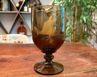 Vintage 1970&#39;s Imperial Brown 16 oz. Glass Goblet - Dark Brown Chalice Fall Tableware Decor - 70&#39;s Water Glass