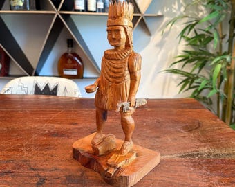 Antique American Folk Art Hand Carved Native American Indian Chief