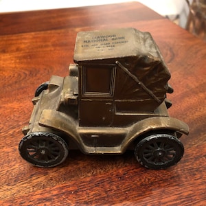 Vintage 1960&#39;s Leawood National Bank Cast Metal Antique Automobile Bank - Leawood Kansas - Antique Car Bank - Antique Automobile Bank