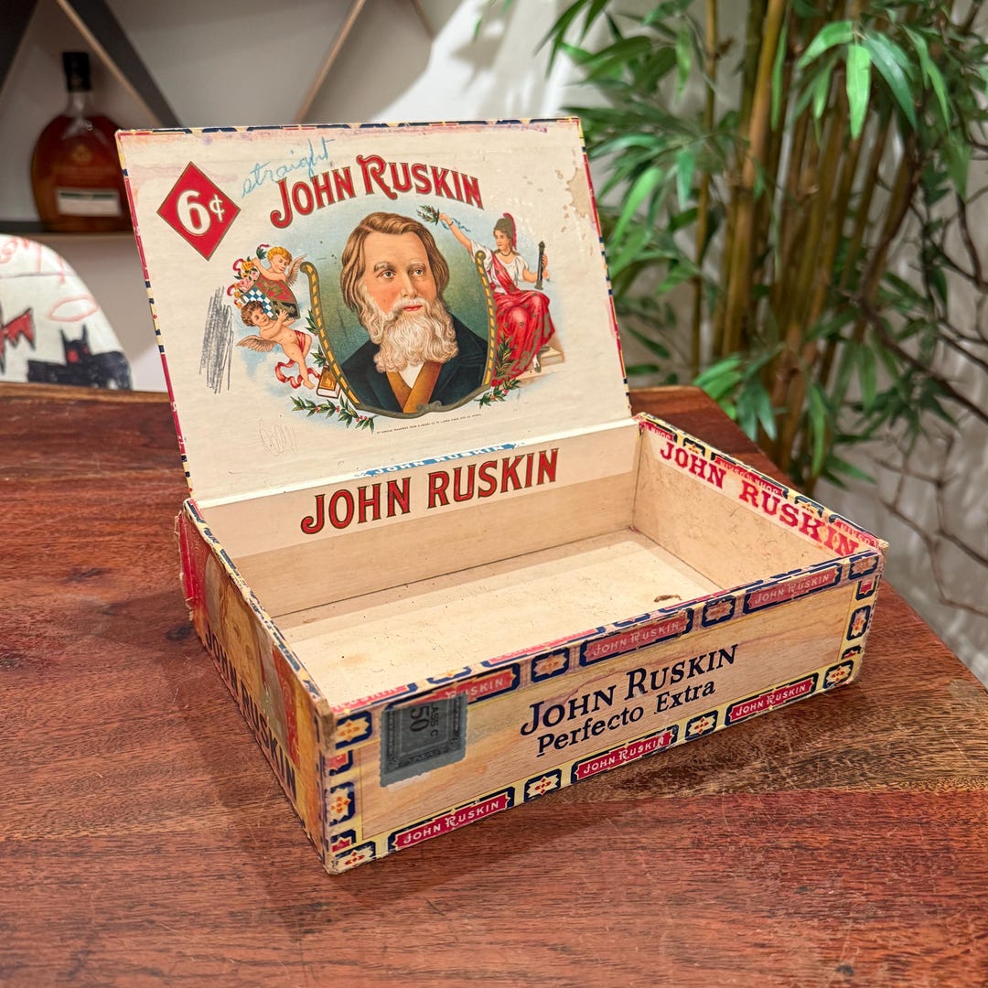 Antique John Ruskin Wooden Perfecto Extra Cigar Box - Vintage Cigar ...