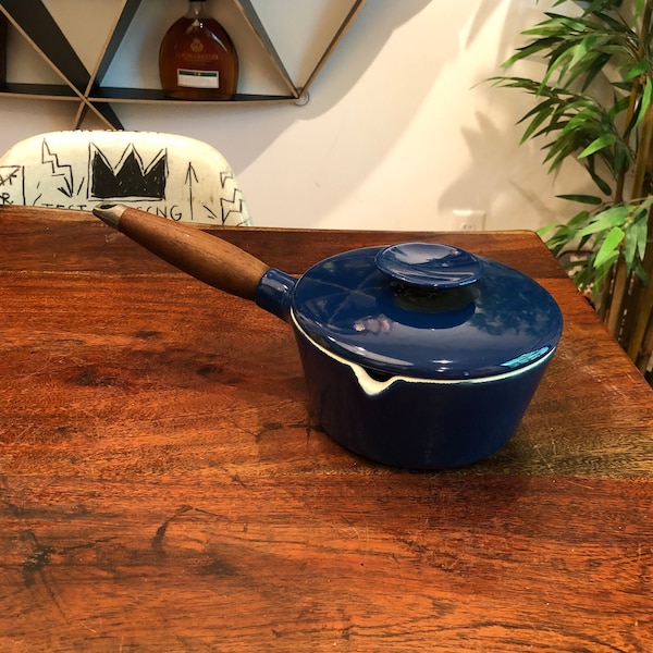 Vintage Danish Modern COPCO Denmark Navy Blue Enamelware Cooking Pot with Lid - Michael Lax Design - Scandinavian Kitchen Home Decor