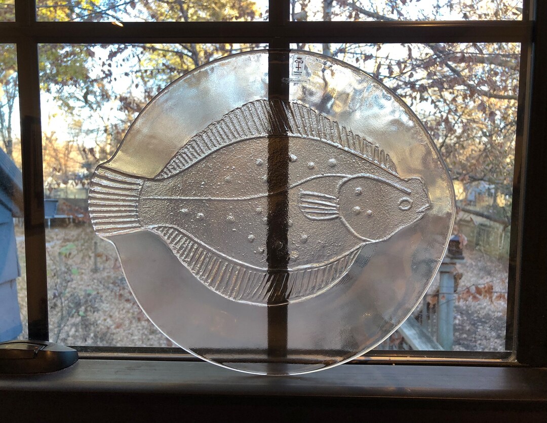 Vintage Swedish SKRUF Full Lead Crystal Fish Design Serving Plate Made