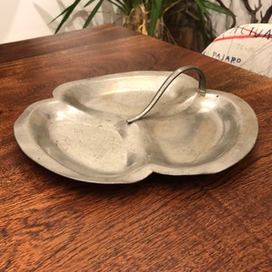 Antique Arts & Crafts Movement Divided Pewter Serving Tray with Clover Pattern by Salem - Made in USA - Arts and Crafts Decor