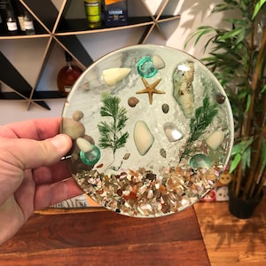 Vintage 1970&#39;s Sea Shell / Abalone Shell Acrylic Trivet - Beach House Nautical Room Maritime Seafarer Seashell Sea Shell Home Decor