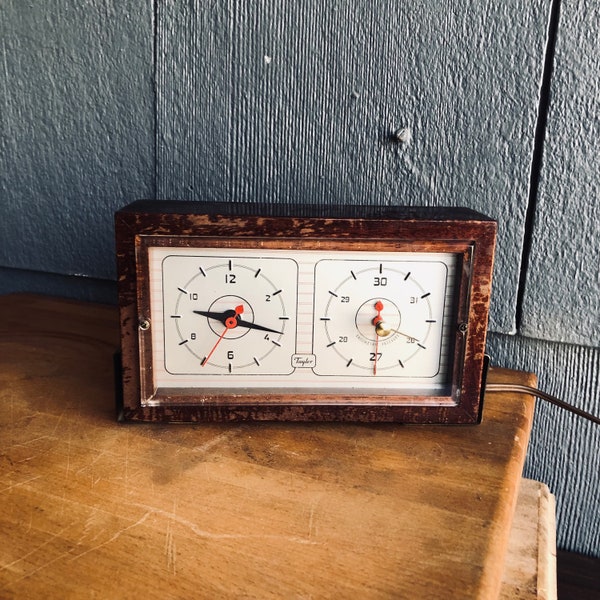 Mid Century 1950's Taylor Electric Wooden Clock & Barometer by Taylor Instrument Companies - Barometer Needs Repair 50's Weather Instrument
