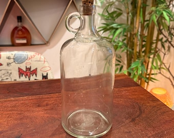 Antique 1920s Art Deco 9" tall Syrup / Vinegar Glass Bottle with Cork Stopper - Vintage 20s Collectible Glass Jug - Farmhouse Kitchen Decor