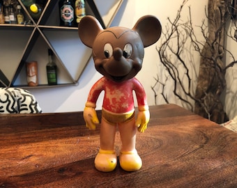 Mid Century 1950s Rubber Mickey Mouse Toy by The Sun Rubber Co. - 7.75" tall - Mid Century Mickey Mouse Toy - 50s Walt Disney Toy
