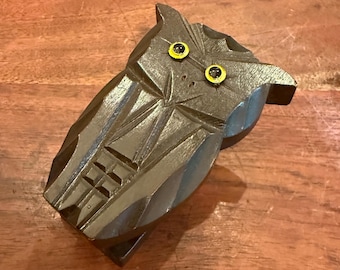 Mid Century German Black Forest Style Hand Carved Wooden Owl Stapler - JAPAN - Cabin Lake House Hunting Lodge Woodland Forest Animal Decor