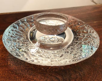 Vintage Orrefors Sweden Discus Shaped Crystal Tea Light Candleholder - Modernist Orrefors Glass Candle Holder Modernism Swedish Nordic Decor