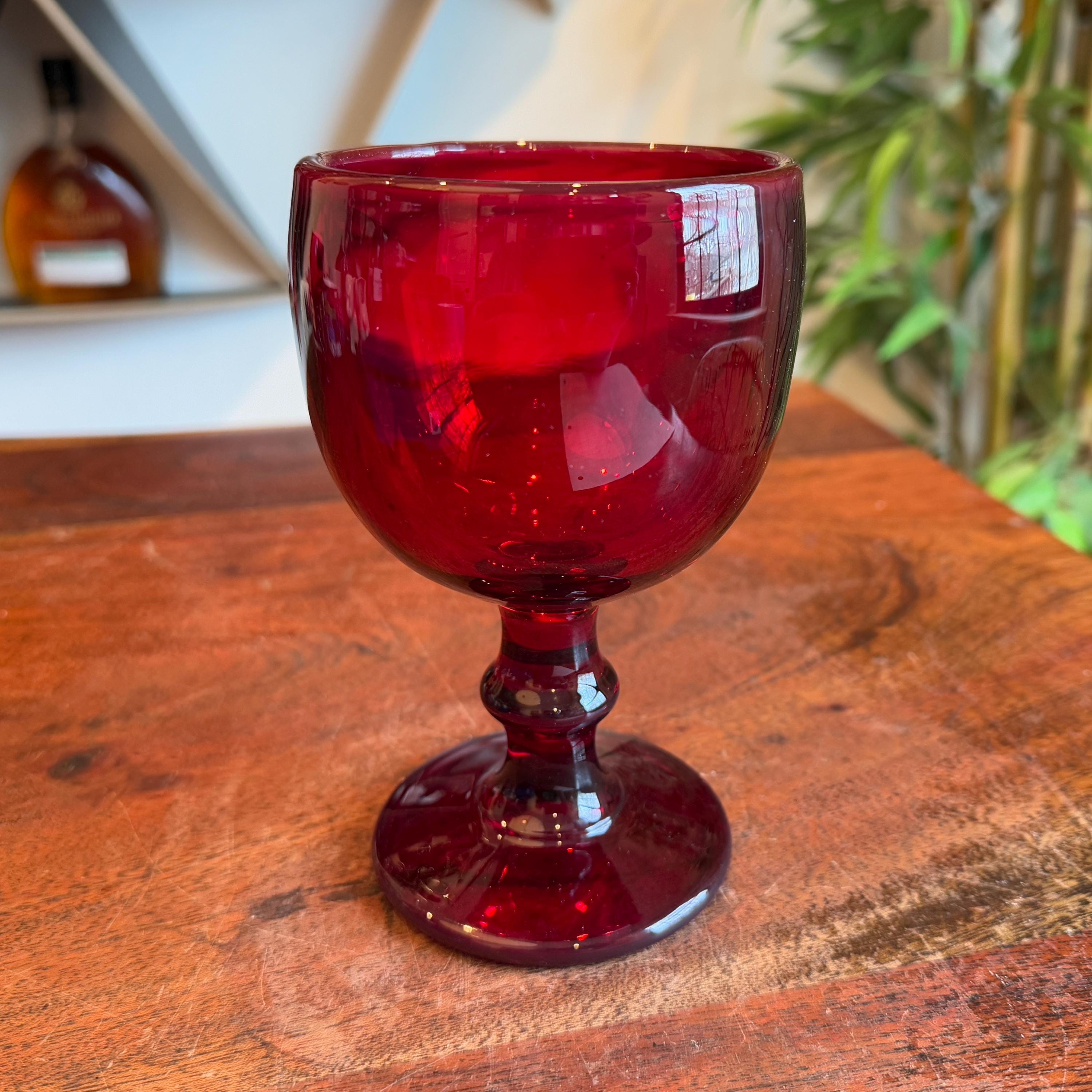 Mid Century Hoffman House Ruby Red Glass 9 oz. Water Goblets by Imperial Glass - Vintage Crimson Red Tableware Drinkware - Christmas Decor