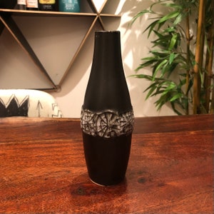 Mid Century Modern 1960&#39;s Modernist Dark Brown & Gray Glazed Ceramic Vase - 7.5&quot; tall - MCM 60&#39;s Modernism Home Decor Small Bud Vase