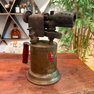 Antique 1920s Otto Bernz Brass Metal Blowtorch - Old 20s Welder Welding Construction Tool - Vintage Industrial Blow Torch Home Decor