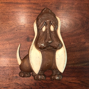Vintage c. 1967 Sad Hound Dog Metal Wall Hanging by Sexton
