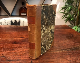 DINAMARCA Libro de tapa dura encuadernado en cuero y con papel marmolado a mano titulado Micheal I de Jack London - Antigua novela rústica danesa vintage