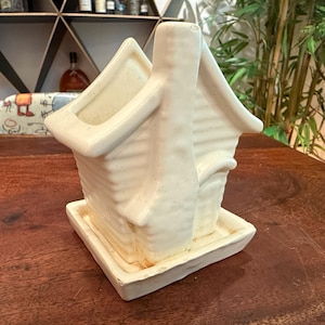 Mid Century 1940s Haegar Art Pottery Off White House Log Cabin Shaped Flower Pot - Antique Vintage 40s Small Ceramic Planter