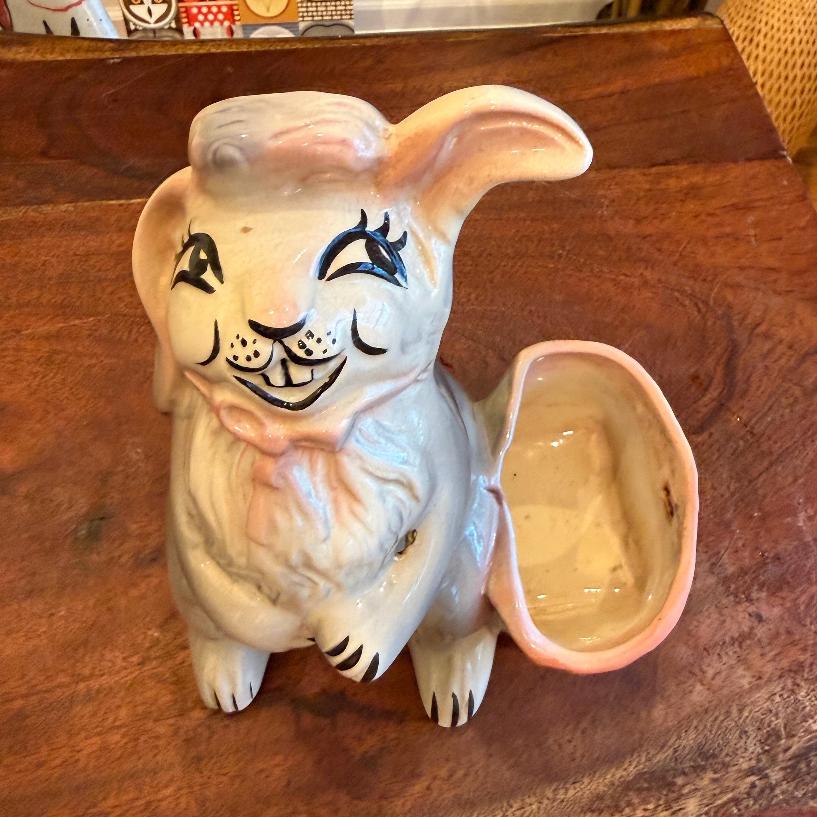 Vintage 1940s Easter Bunny With Basket Ceramic Planter / Vase by Royton ...
