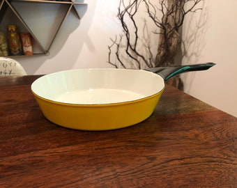 Mid Century Danish Modern 9-3/8" Yellow & Black Enamelware Skillet - Danish Modern Enamelware Frying Pan - Danish Modern Skillet