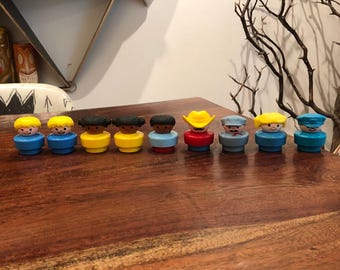 Set de 9 figuras Fisher-Price Chunky Little People, década de 1990. Juguete Fisher-Price de los años 90. Hecho en México. Juguete infantil retro.