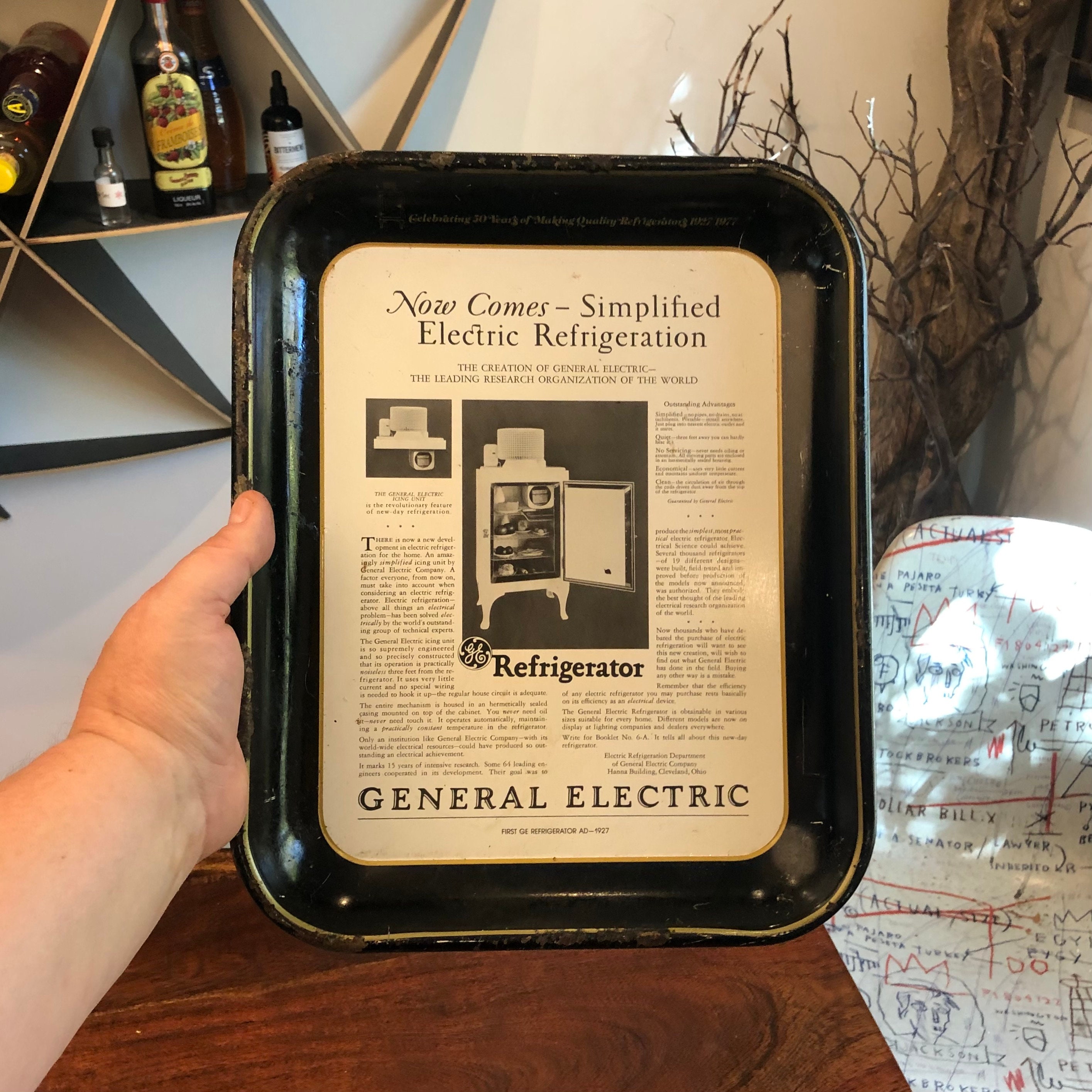 Vintage C. 1977 First GE Refrigerator Ad Metal Serving Tray - 50th