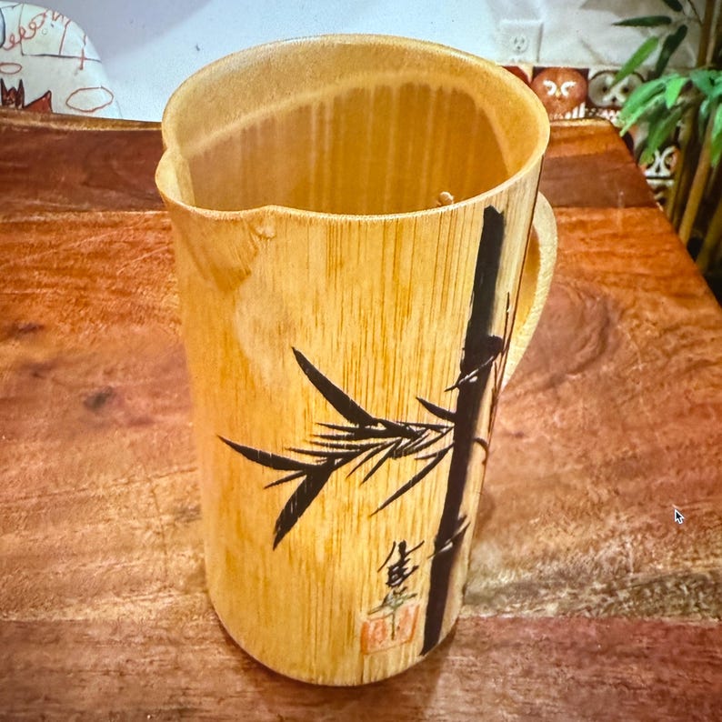 Mid Century Japanese Bamboo Pitcher - LEAKS- Decorative Only - Vintage ...