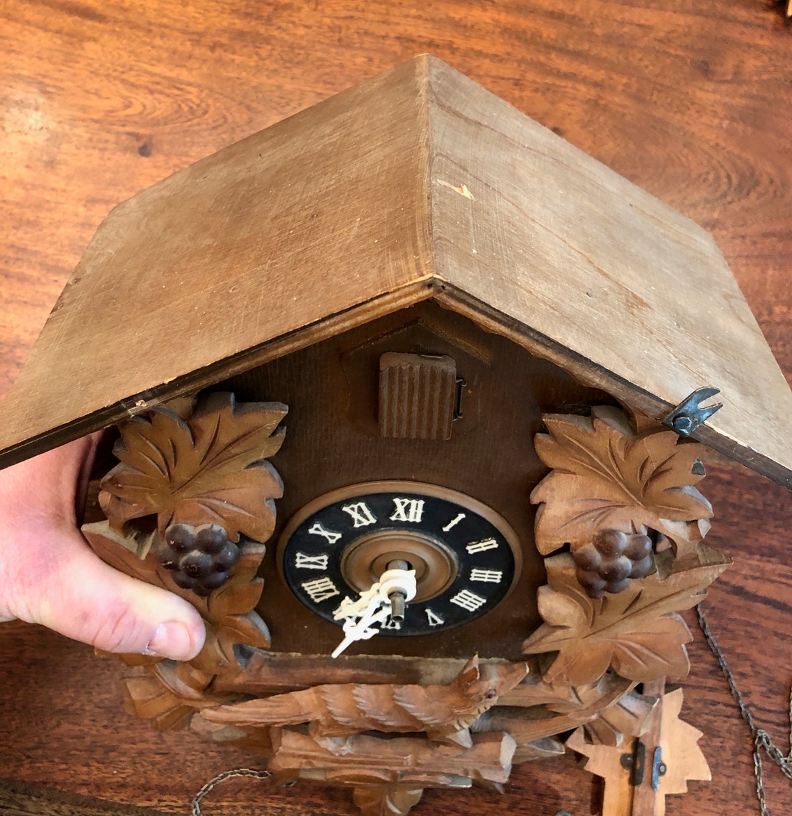 Sale Mid Century Hand Carved German Cuckoo Clock with Owl & Etsy