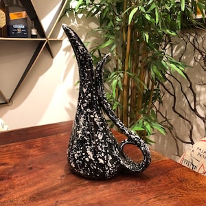 Mid Century Modern 1950&#39;s Signed Modernist Black & White Speckled Ceramic Pottery Pitcher by SH - Vintage 50&#39;s Mod Jug Ewer - MINT