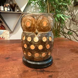 Vintage 1970&#39;s Otagiri Stoneware Ceramic Owl Candle Luminary - Retro 70&#39;s Hoot Owl Candleholder - Halloween Decoration Woodland Home Decor