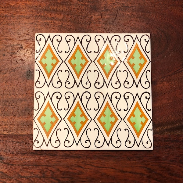 Vintage 1960's Spanish Revival Thick Ceramic Tile Trivet for Maurice Duchin - Made in Spain - Bohemian Boho Kitchen Home Decor - 7-7/8" Sq.