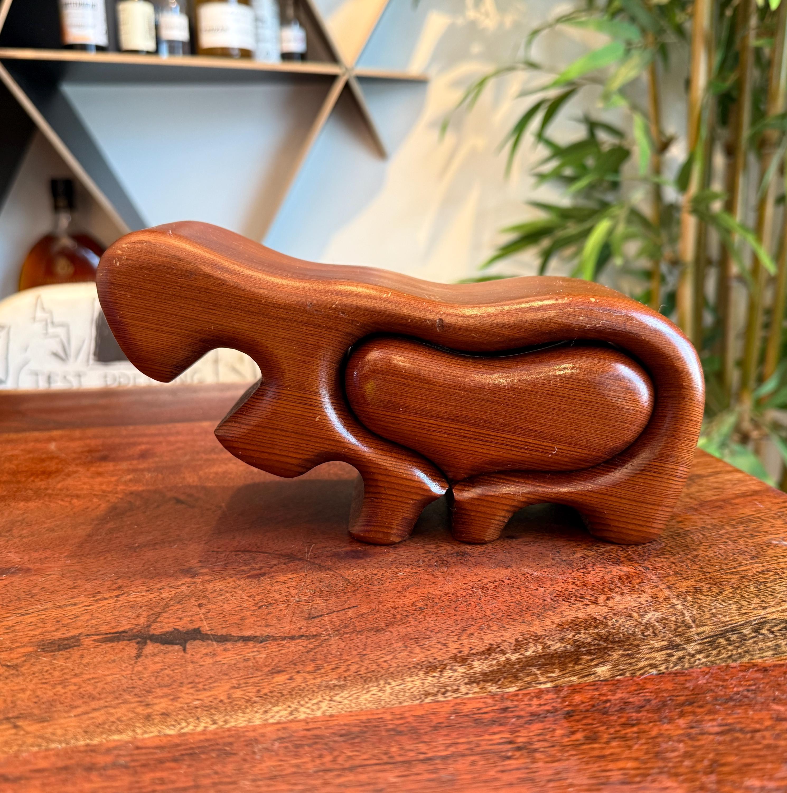 【mermer19】ことりのおおきなあそびば Mid Century Modern Hand Made Redwood Hippopotamus Puzzle