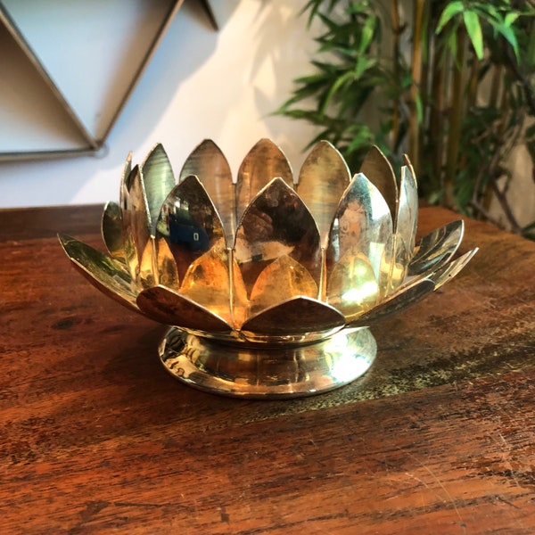 Vintage Silver-plated 3 Piece Lotus Flower Bowl / Vase by Reed & Barton 3002 - Silver Plated Botanical Decor - Made in Italy - Candy Dish