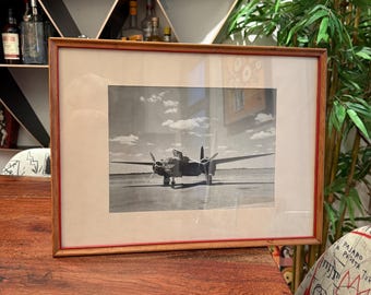 Mid Century 1940&#39;s World War II Douglas A-20 Havoc American Aircraft Photograph in Wooden Frame Under Glass - WWII WW2 Airplane Memorabilia