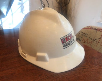 Vintage c. 1986 White Construction Worker's Safety Helmet - Excell Constructors Hard Hat - Adult Construction Worker Costume Helmet