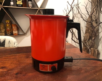 Vintage 1970's Mod WEST BEND 36 oz. Burnt Orange Electric Instant Hot Pot for Water Soups & Other Liquids - Retro Orange Kitchen Appliance