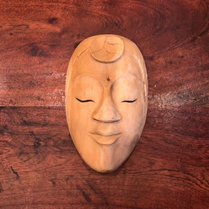 Vintage Hand Carved Indonesian Person with Leaf on Head / Face Wall Mask -- Made in Indonesia - Southeast Asian Art